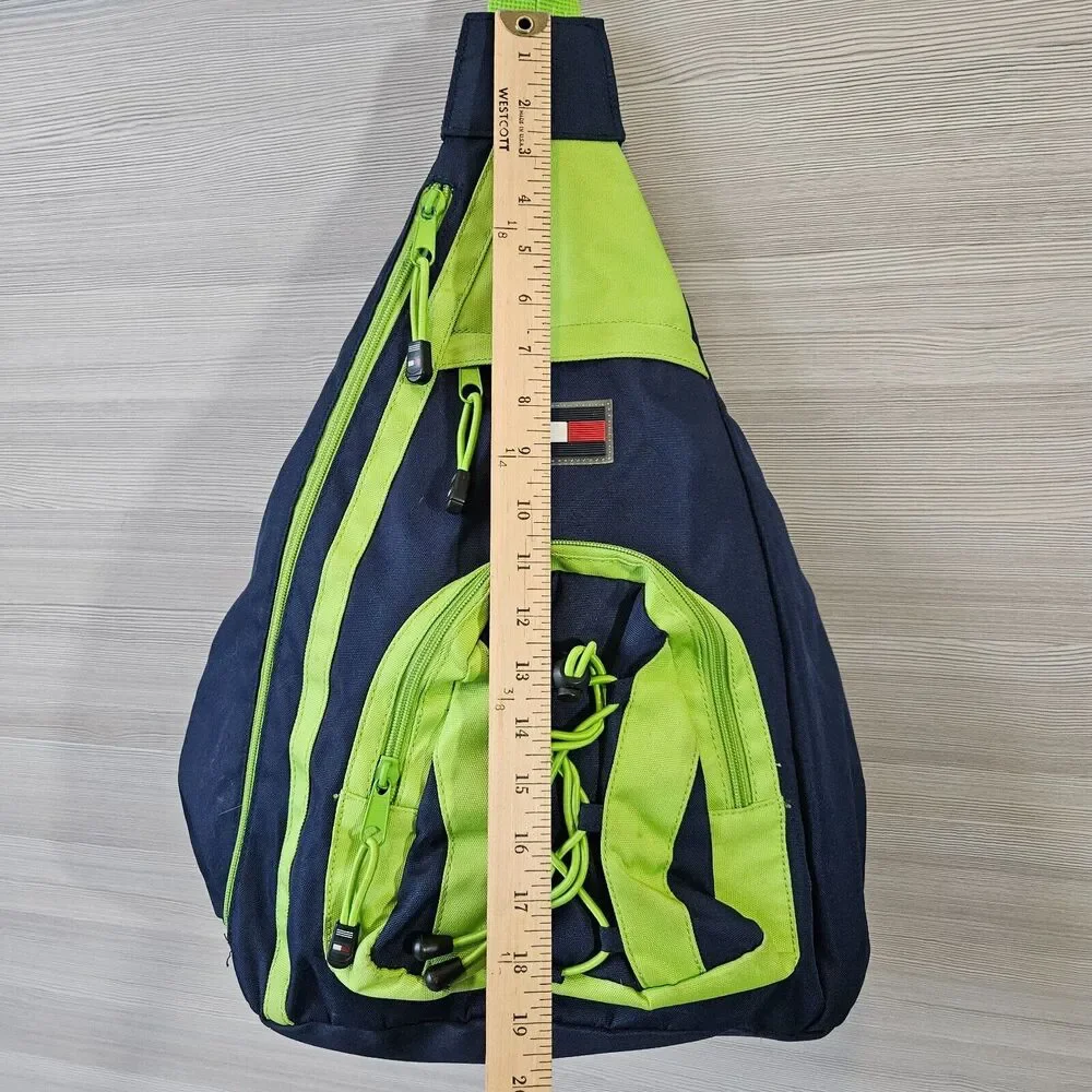 Tommy Hilfiger‎ Logo Blue Lime Green Crossbody Sling Ergo Bag Backpack Vintage